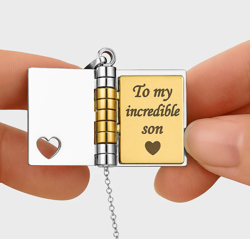 The Champion locket opened to the page reading To my incredible son