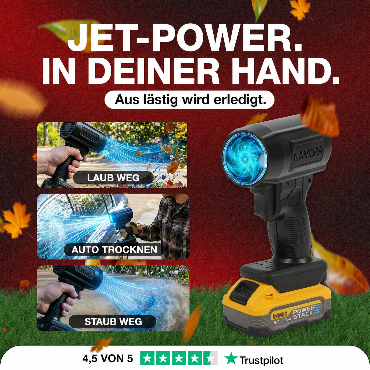 Namora Turbo-Jet — Jet-Power in deiner Hand: Laub, Auto trocknen, Staub
