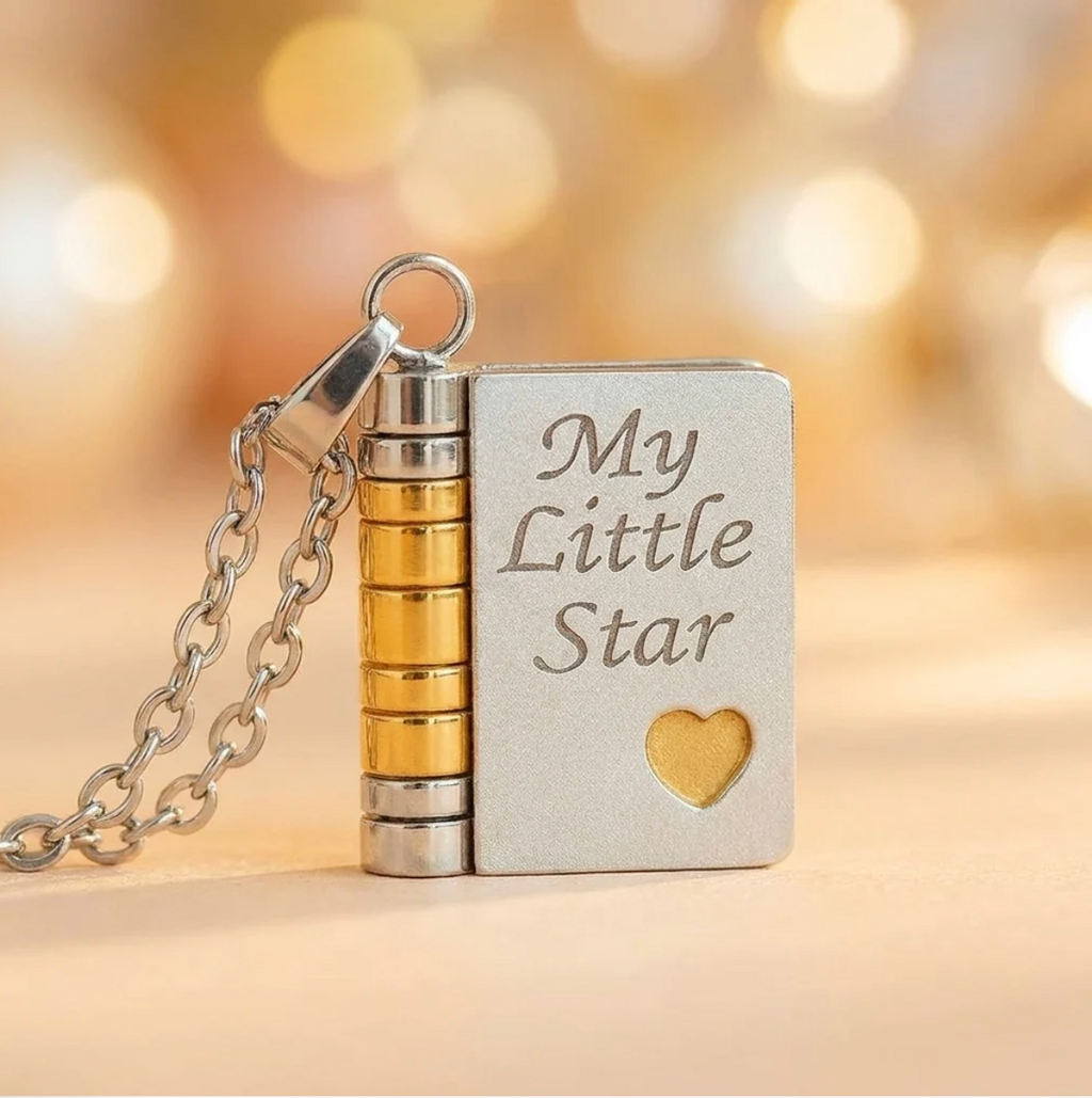 The Little Star book locket necklace with My Little Star engraved cover