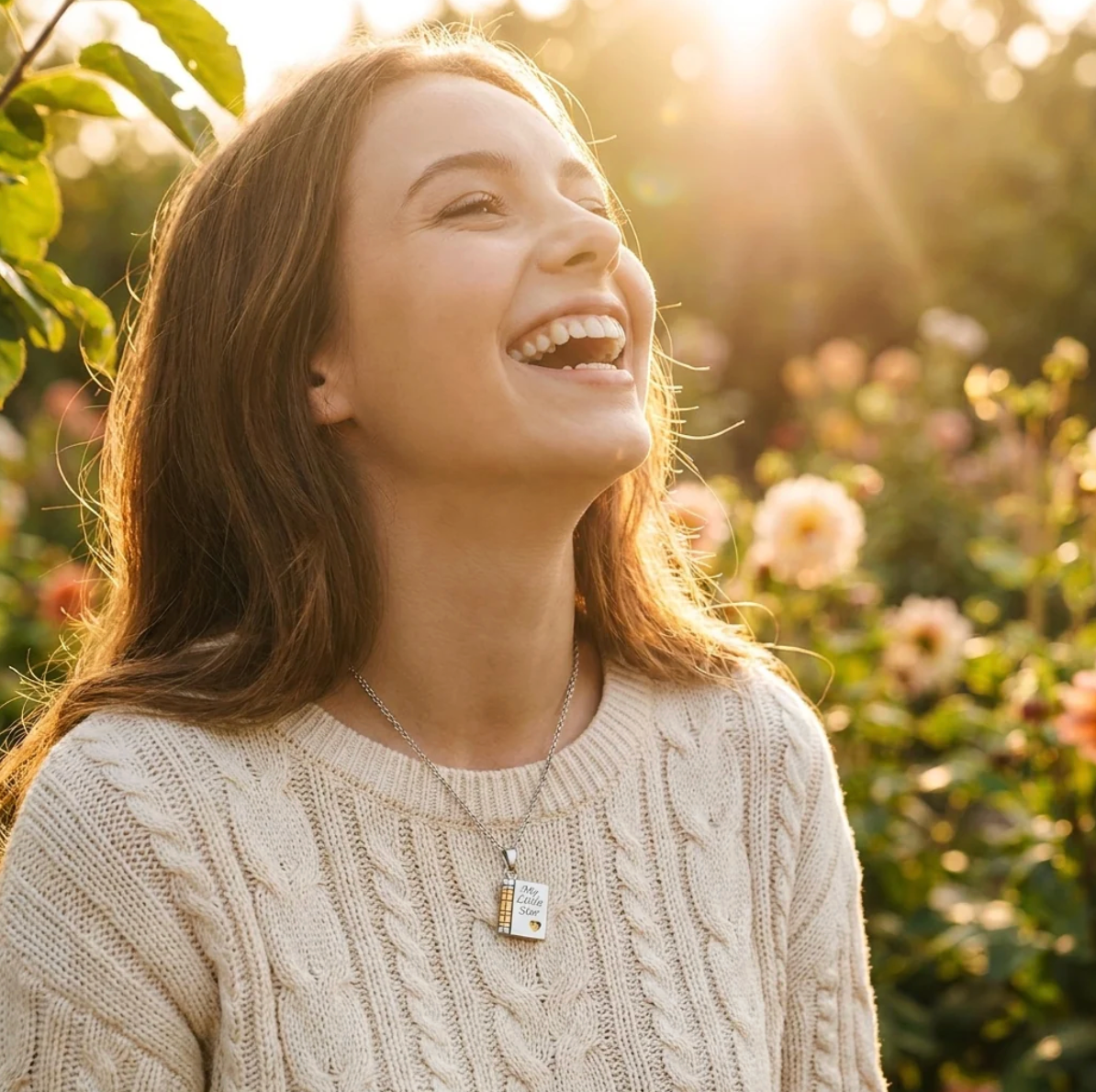 The Little Star necklace worn outdoors